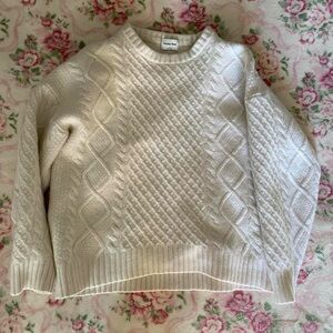 Sunday Best Ivory Wool Cable-Knit Crewneck Sweater